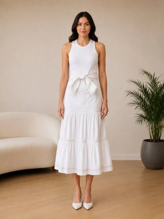 Veronica Beard Dresses & Skirts - NWT Veronica Beard Austyn White Tiered Belted Midi Dress L